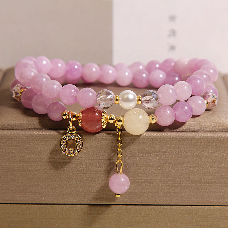 Nimara Ritual Tourmaline Purple Jade Aquamarine Jade Copper Coin Positive Double Wrap Bracelet