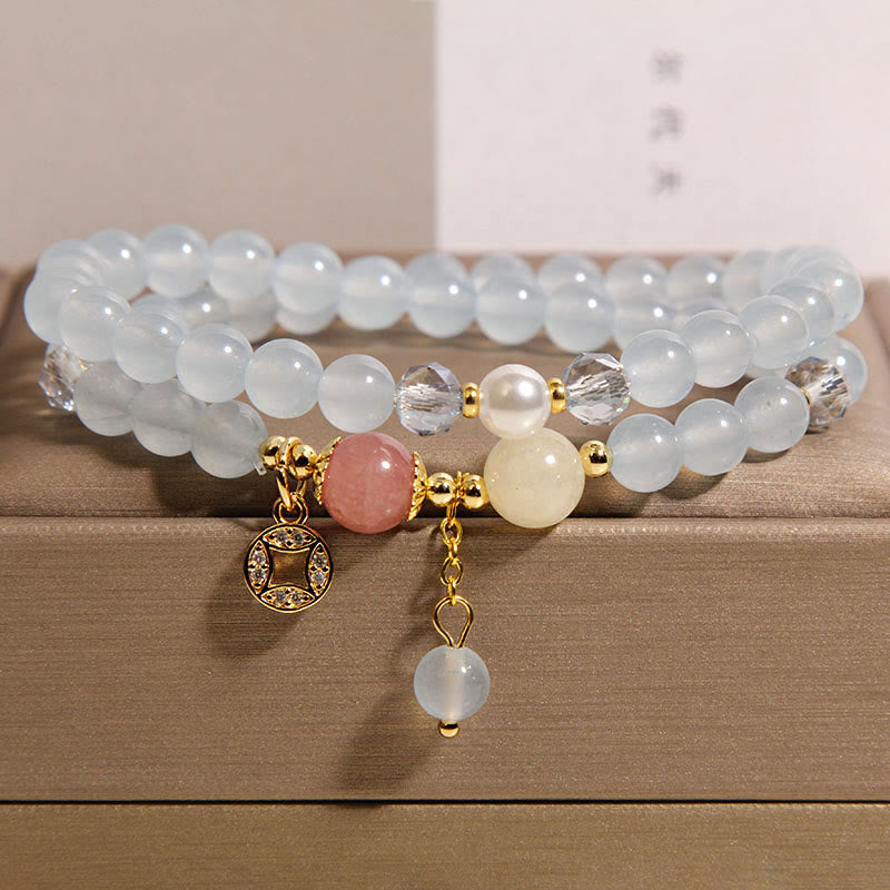 Nimara Ritual Tourmaline Purple Jade Aquamarine Jade Copper Coin Positive Double Wrap Bracelet