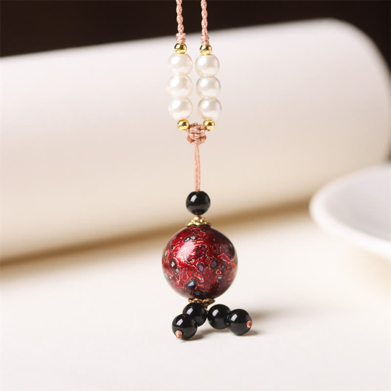 Nimara Ritual Ebony Wood Aurora Lacquer Craft Bead Pearl Balance Necklace Pendant