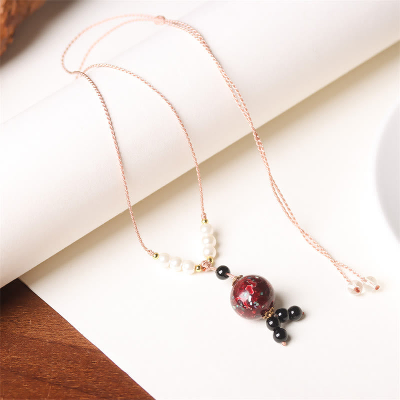 Nimara Ritual Ebony Wood Aurora Lacquer Craft Bead Pearl Balance Necklace Pendant