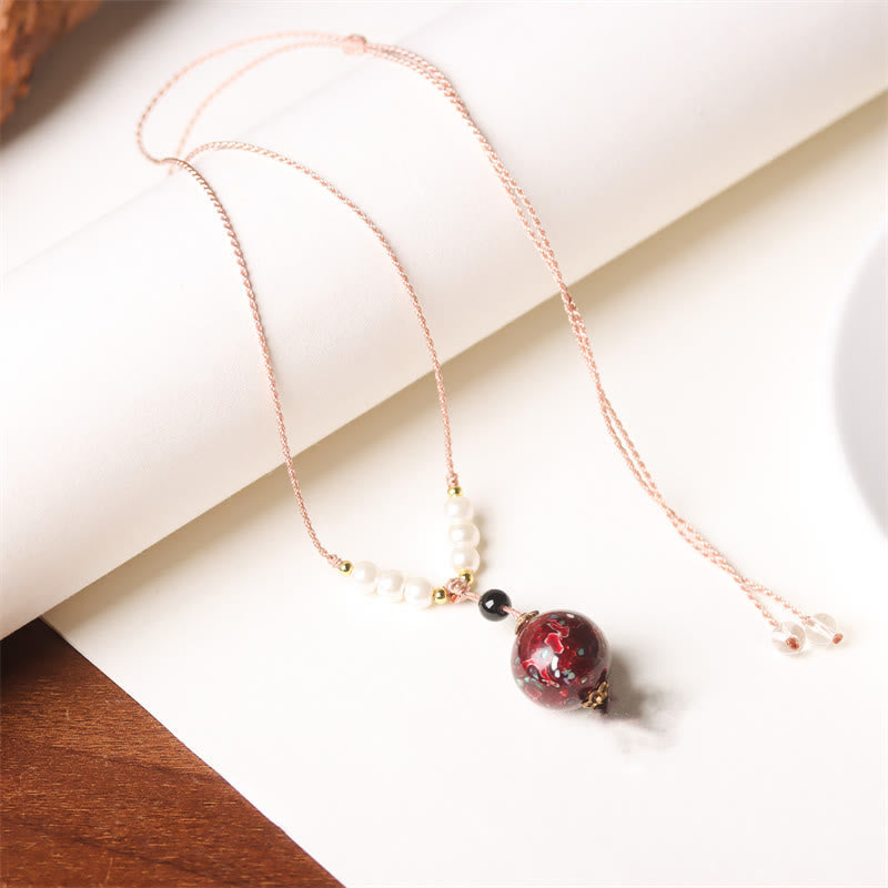 Nimara Ritual Ebony Wood Aurora Lacquer Craft Bead Pearl Balance Necklace Pendant