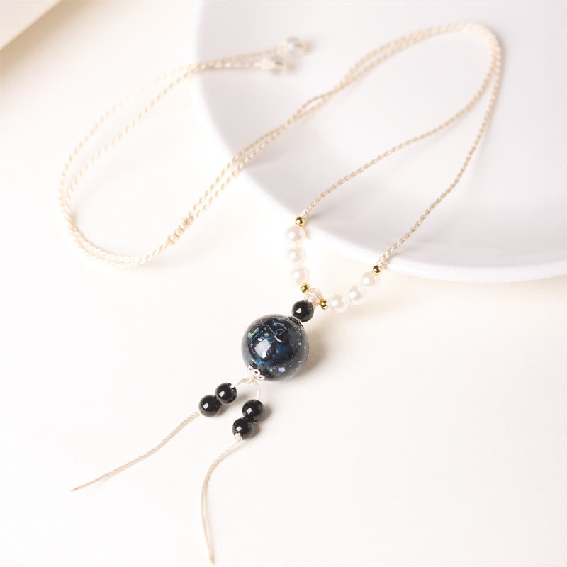 Nimara Ritual Ebony Wood Aurora Lacquer Craft Bead Pearl Balance Necklace Pendant