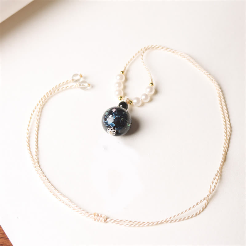 Nimara Ritual Ebony Wood Aurora Lacquer Craft Bead Pearl Balance Necklace Pendant