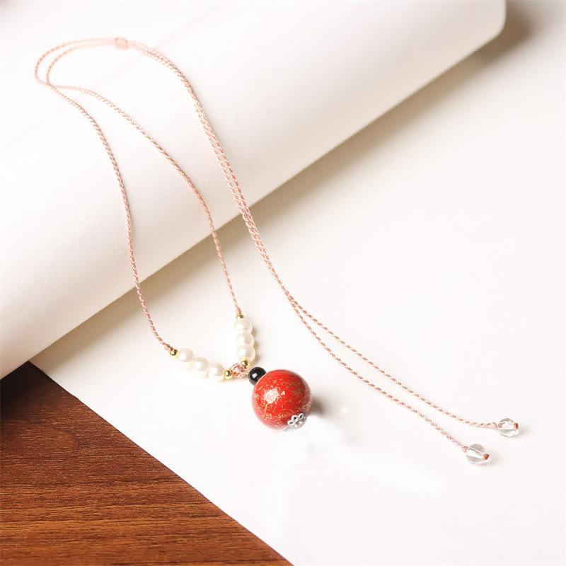 Nimara Ritual Ebony Wood Aurora Lacquer Craft Bead Pearl Balance Necklace Pendant