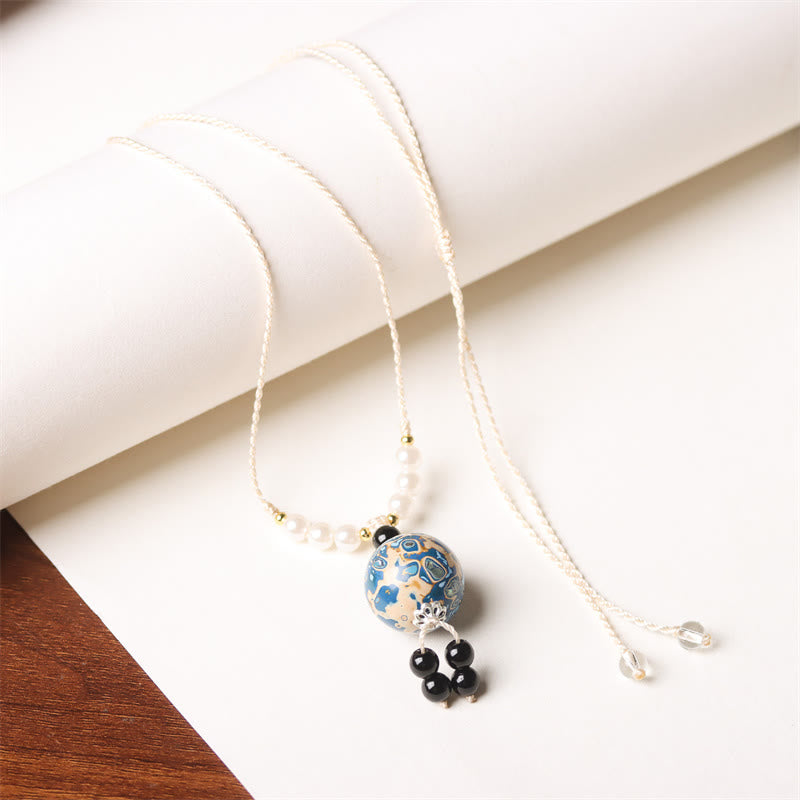Nimara Ritual Ebony Wood Aurora Lacquer Craft Bead Pearl Balance Necklace Pendant