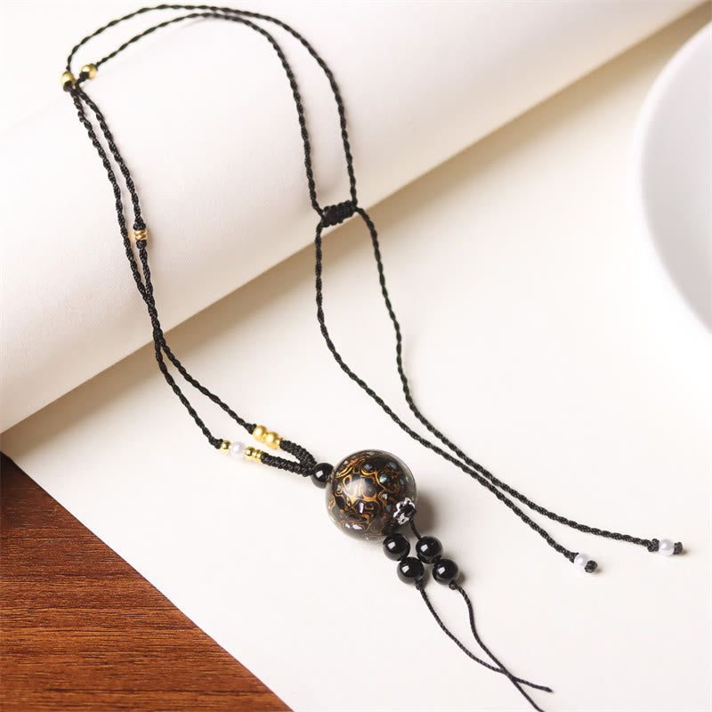 Nimara Ritual Ebony Wood Aurora Lacquer Craft Bead Pearl Balance Necklace Pendant