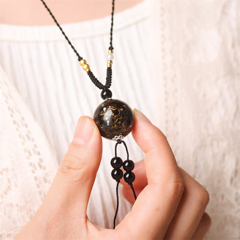 Nimara Ritual Ebony Wood Aurora Lacquer Craft Bead Pearl Balance Necklace Pendant