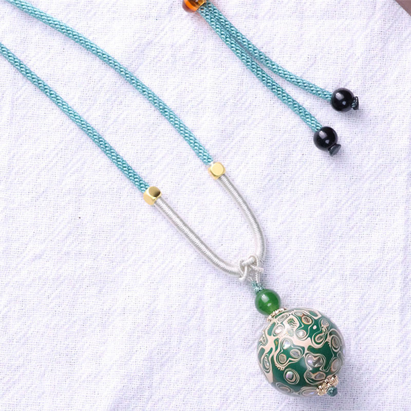 Nimara Ritual Ebony Wood Colorful Lacquer Craft Bead Calm Necklace Pendant