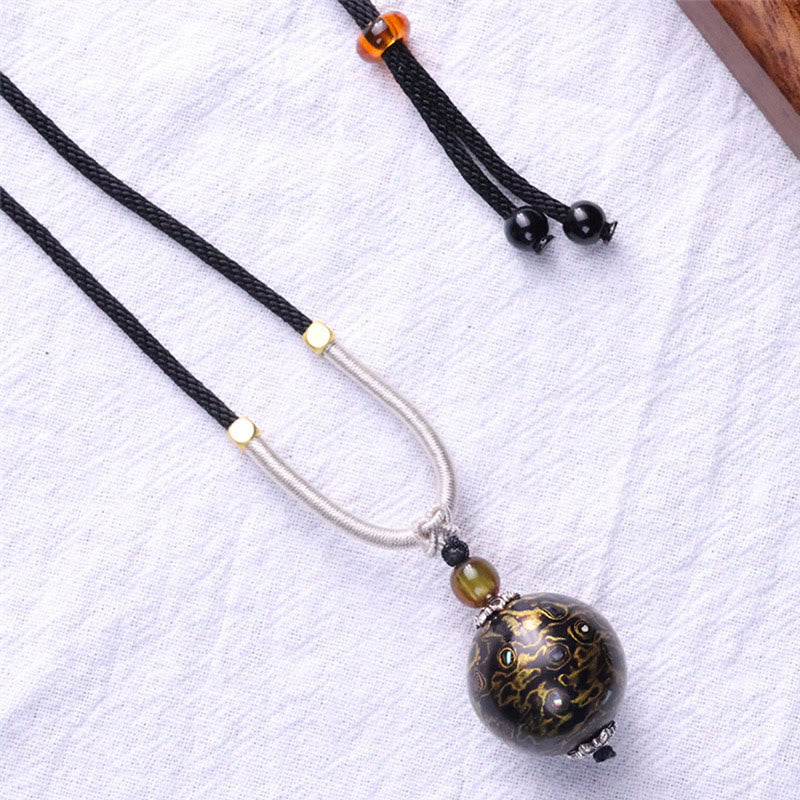 Nimara Ritual Ebony Wood Colorful Lacquer Craft Bead Calm Necklace Pendant