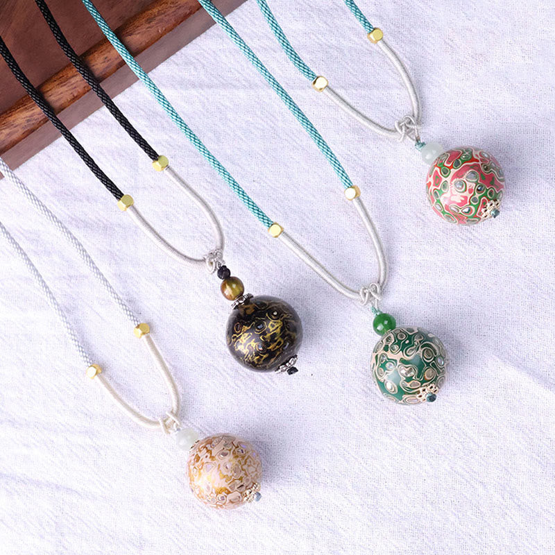 Nimara Ritual Ebony Wood Colorful Lacquer Craft Bead Calm Necklace Pendant