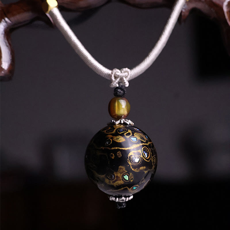 Nimara Ritual Ebony Wood Colorful Lacquer Craft Bead Calm Necklace Pendant