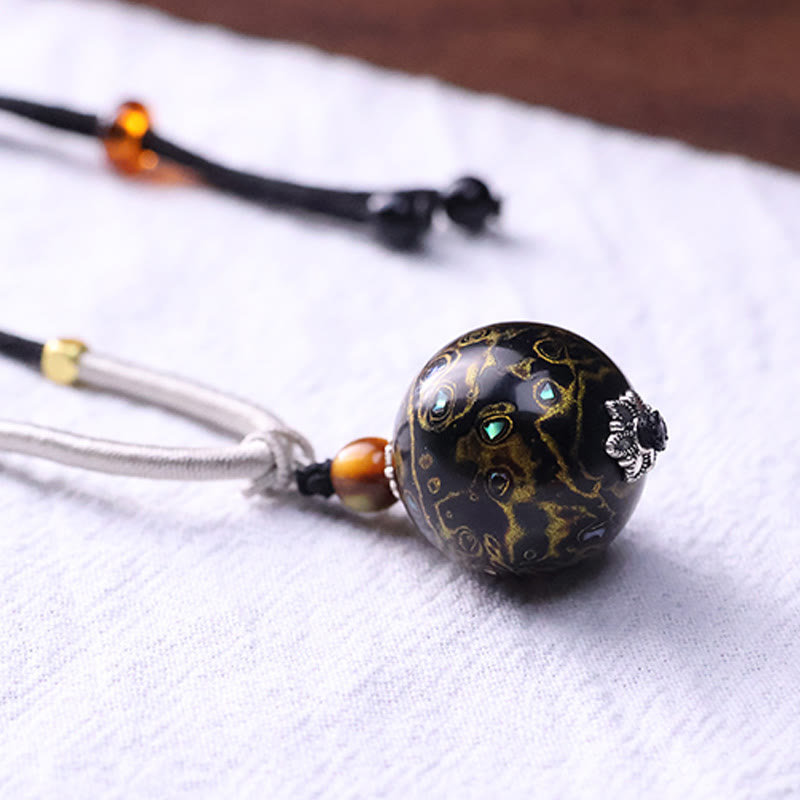 Nimara Ritual Ebony Wood Colorful Lacquer Craft Bead Calm Necklace Pendant
