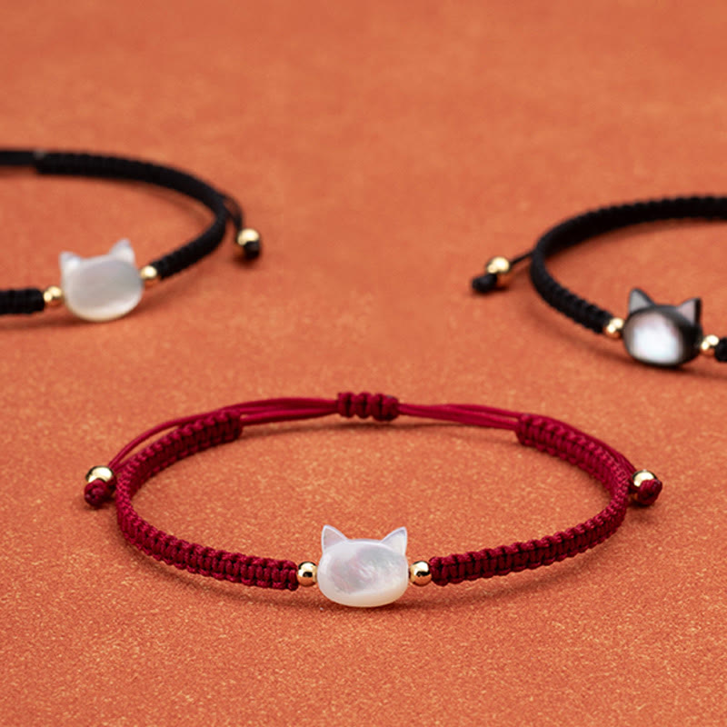 Nimara Ritual Faceless Cat Head Red String Shell Connection Bracelet