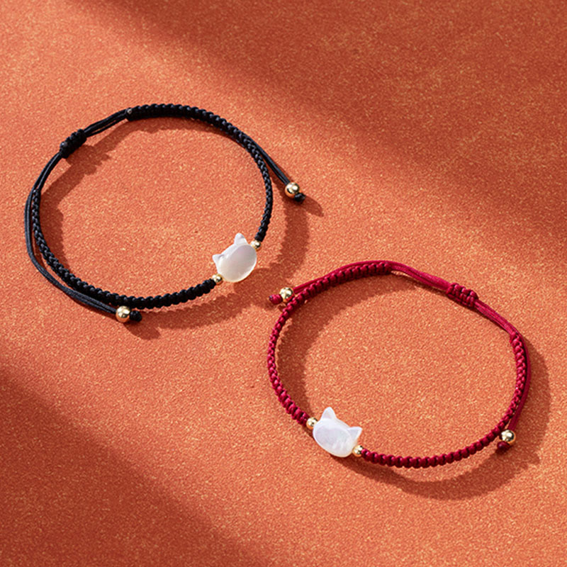 Nimara Ritual Faceless Cat Head Red String Shell Connection Bracelet
