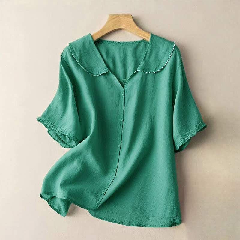 Nimara Ritual Casual Plain Button Half Sleeve Middy Collar Women's Shirt