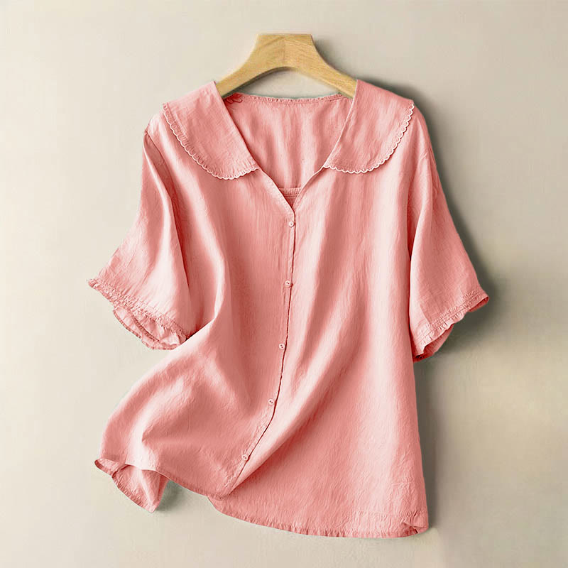 Nimara Ritual Casual Plain Button Half Sleeve Middy Collar Women's Shirt