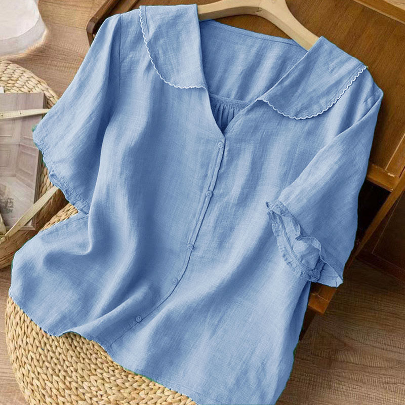Nimara Ritual Casual Plain Button Half Sleeve Middy Collar Women's Shirt