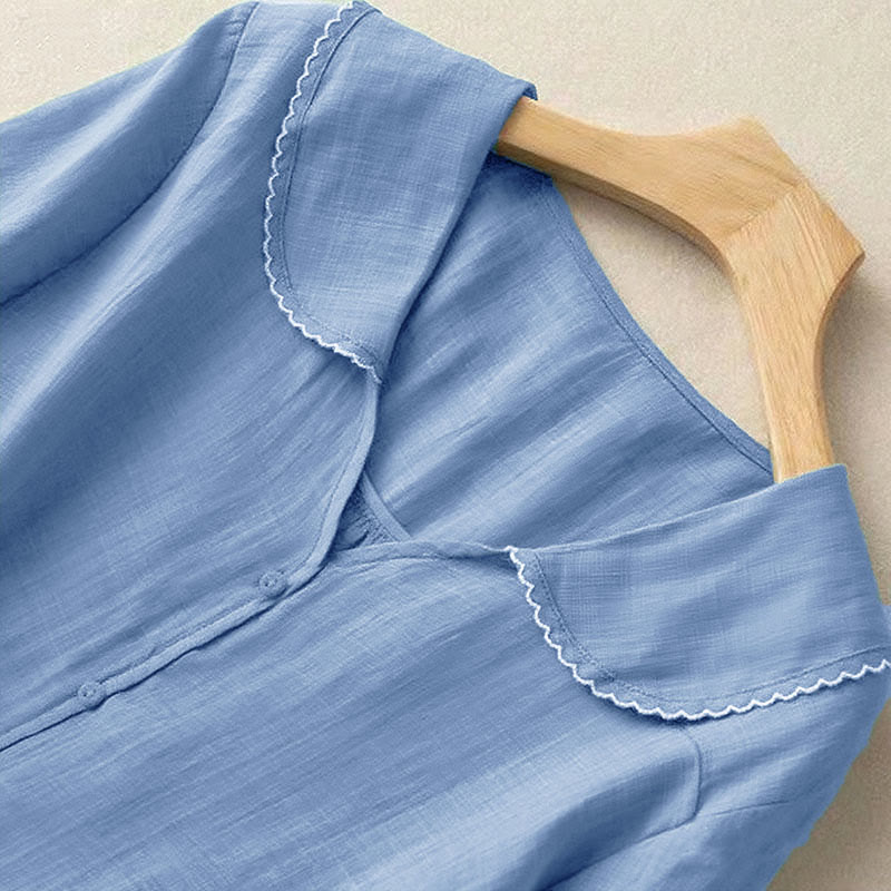 Nimara Ritual Casual Plain Button Half Sleeve Middy Collar Women's Shirt