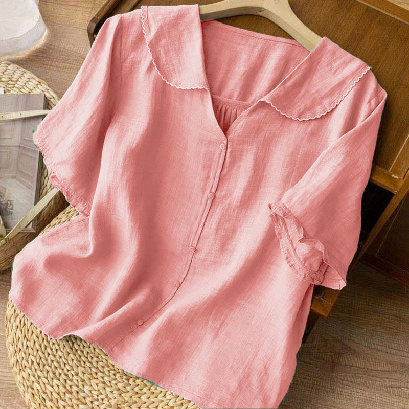 Nimara Ritual Casual Plain Button Half Sleeve Middy Collar Women's Shirt