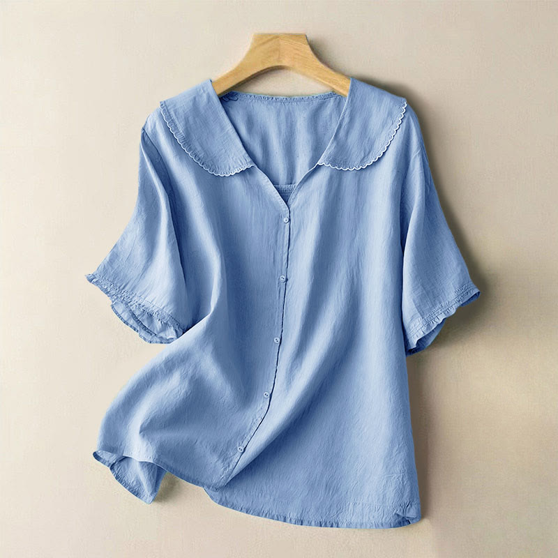 Nimara Ritual Casual Plain Button Half Sleeve Middy Collar Women's Shirt