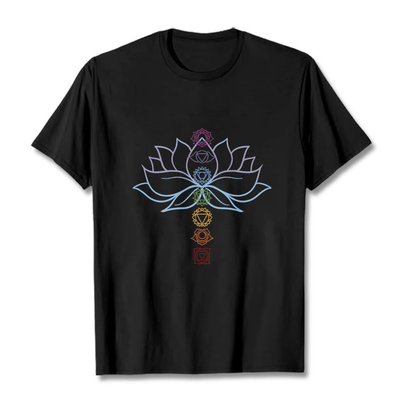 Nimara Ritual Pastel Hues Lotus Flower Chakra Symbols Meditation Cotton Tee T-shirt