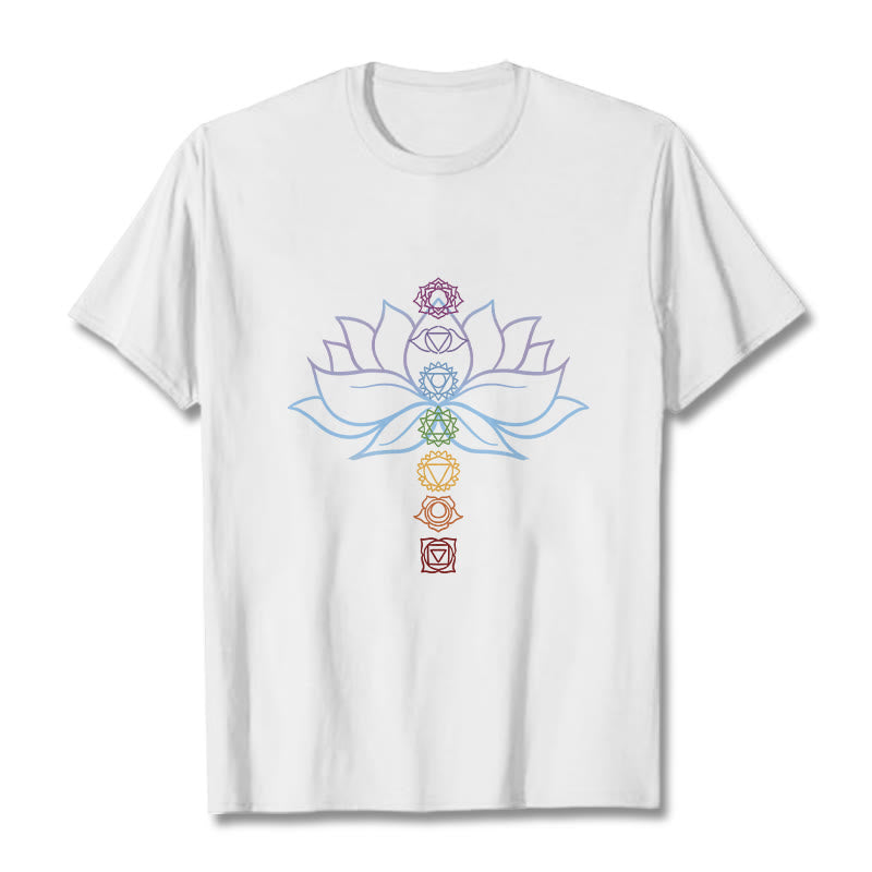 Nimara Ritual Pastel Hues Lotus Flower Chakra Symbols Meditation Cotton Tee T-shirt