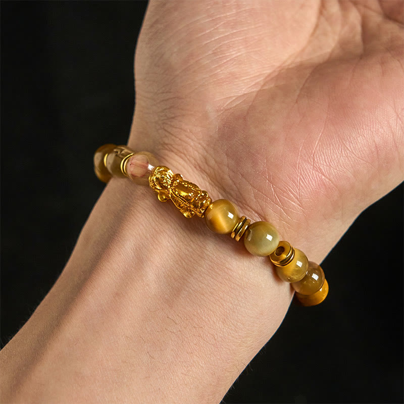 Wealth and Courage Various Color Tiger Eye Beads Pixiu Bracelet