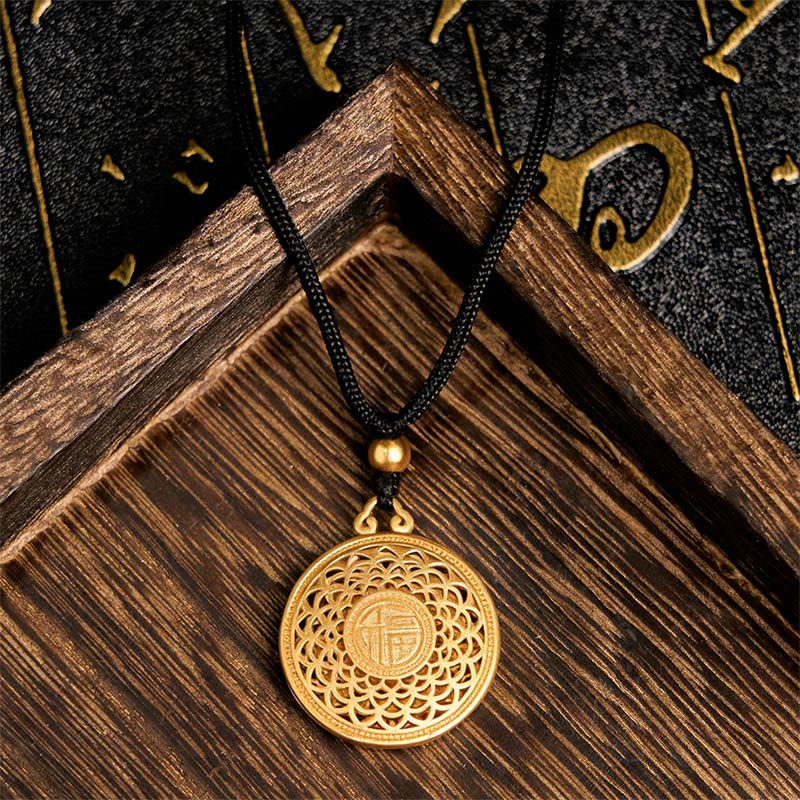 Nimara Ritual Copper Eight Treasure Compass Fu Character Fortune Rope Necklace Pendant