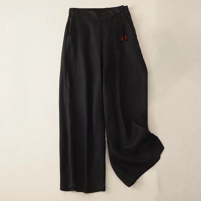 Nimara Ritual Casual Solid Color One Button Women's Capri Wide Leg Pants With Pockets