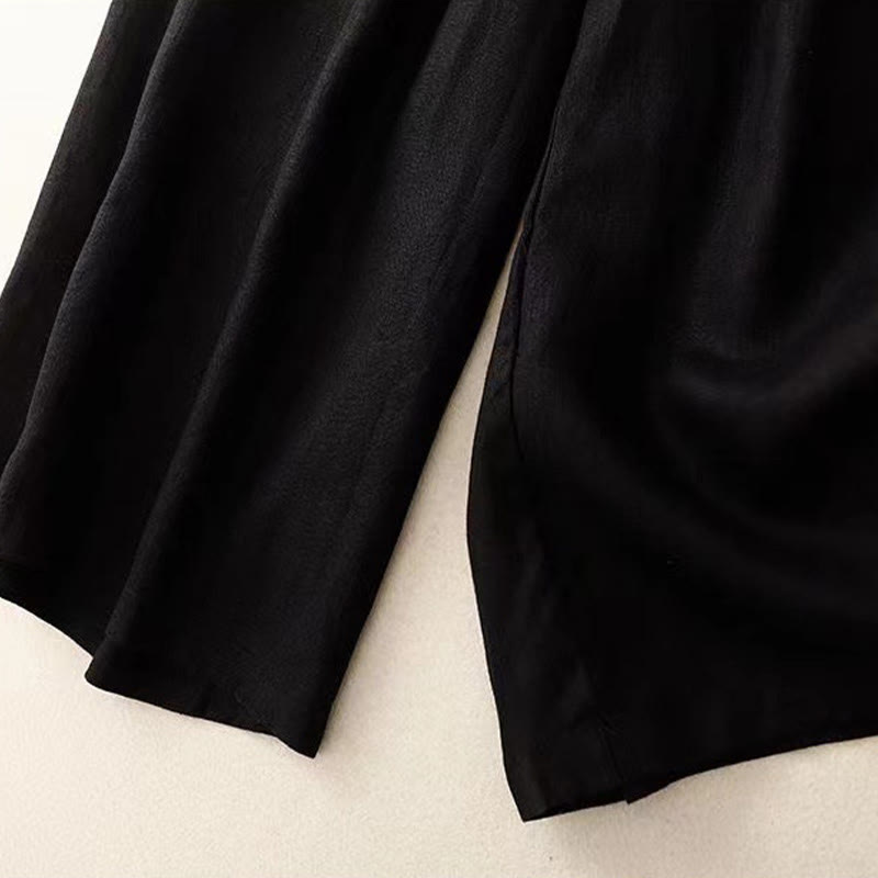 Nimara Ritual Casual Solid Color One Button Women's Capri Wide Leg Pants With Pockets