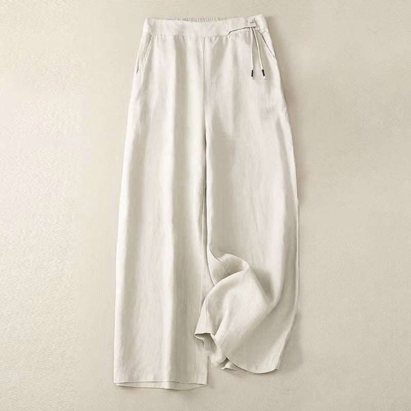 Nimara Ritual Casual Solid Color One Button Women's Capri Wide Leg Pants With Pockets