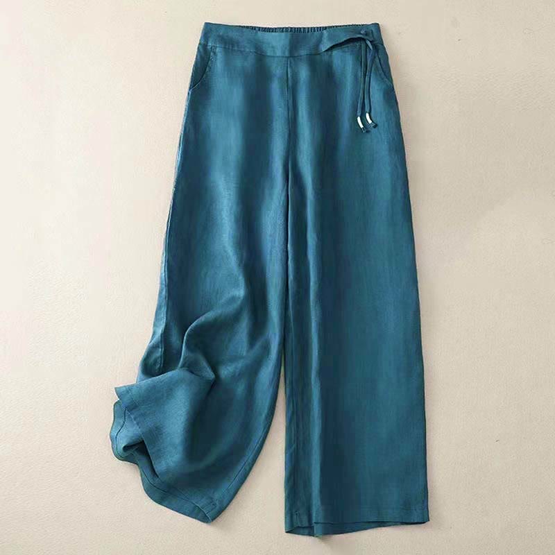 Nimara Ritual Casual Solid Color One Button Women's Capri Wide Leg Pants With Pockets