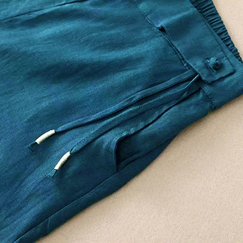 Nimara Ritual Casual Solid Color One Button Women's Capri Wide Leg Pants With Pockets