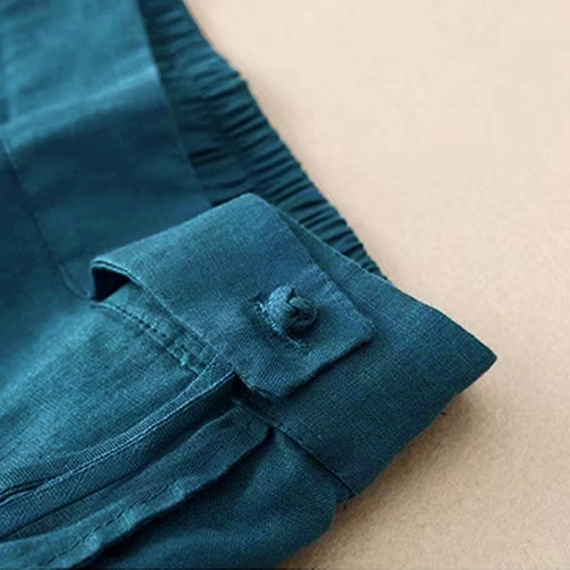 Nimara Ritual Casual Solid Color One Button Women's Capri Wide Leg Pants With Pockets