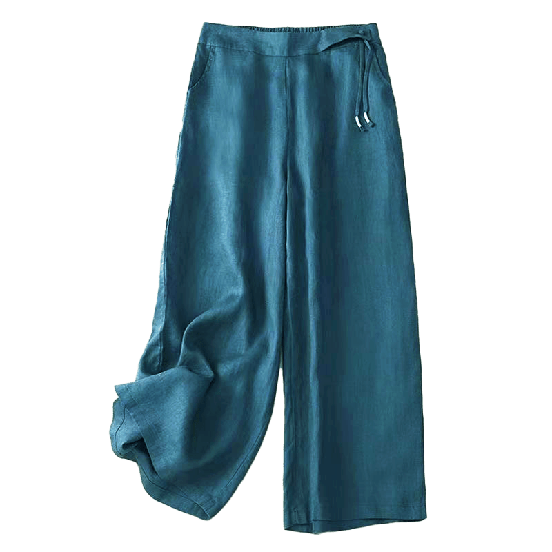 Nimara Ritual Casual Solid Color One Button Women's Capri Wide Leg Pants With Pockets