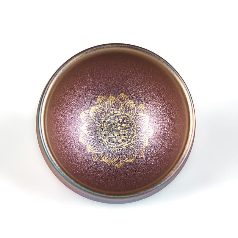 Nimara Ritual Handmade Chinese Jianzhan Golden Lotus Flower Ceramic Teacup Kung Fu Tea Cup 150ml