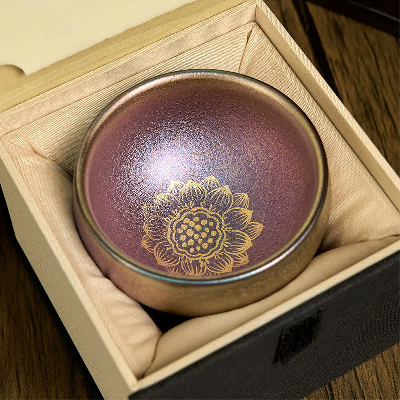 Nimara Ritual Handmade Chinese Jianzhan Golden Lotus Flower Ceramic Teacup Kung Fu Tea Cup 150ml