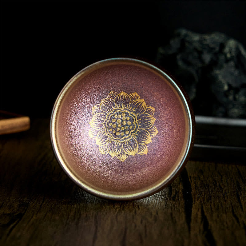 Nimara Ritual Handmade Chinese Jianzhan Golden Lotus Flower Ceramic Teacup Kung Fu Tea Cup 150ml
