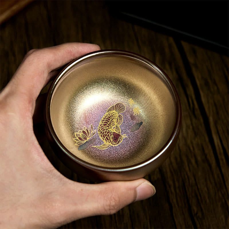 Nimara Ritual Handmade Chinese Jianzhan Koi Fish Lotus Leaf Ceramic Teacup Kung Fu Tea Cup 150ml