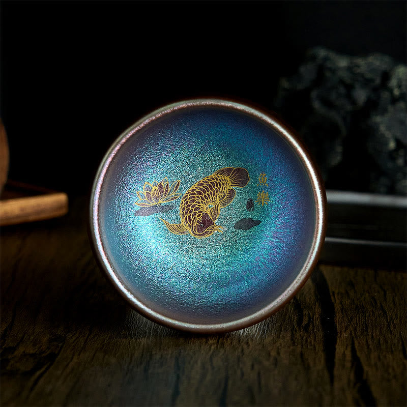 Nimara Ritual Handmade Chinese Jianzhan Koi Fish Lotus Leaf Ceramic Teacup Kung Fu Tea Cup 150ml
