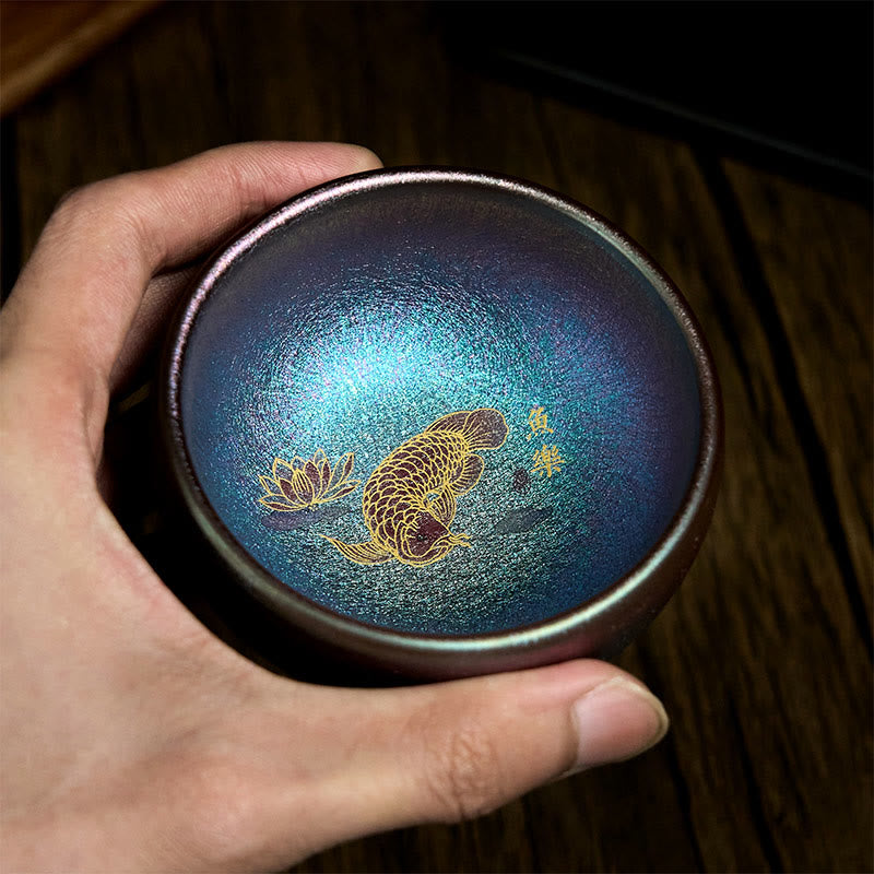 Nimara Ritual Handmade Chinese Jianzhan Koi Fish Lotus Leaf Ceramic Teacup Kung Fu Tea Cup 150ml