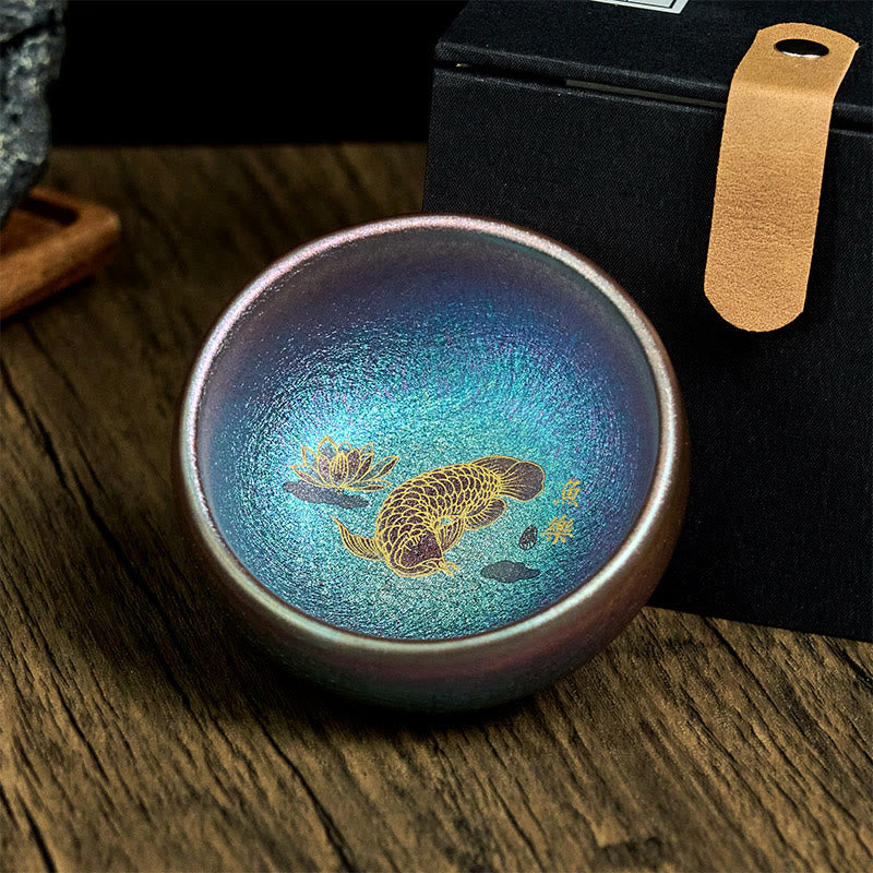 Nimara Ritual Handmade Chinese Jianzhan Koi Fish Lotus Leaf Ceramic Teacup Kung Fu Tea Cup 150ml