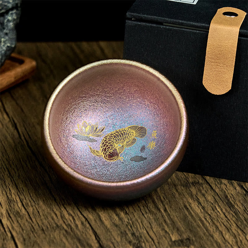 Nimara Ritual Handmade Chinese Jianzhan Koi Fish Lotus Leaf Ceramic Teacup Kung Fu Tea Cup 150ml