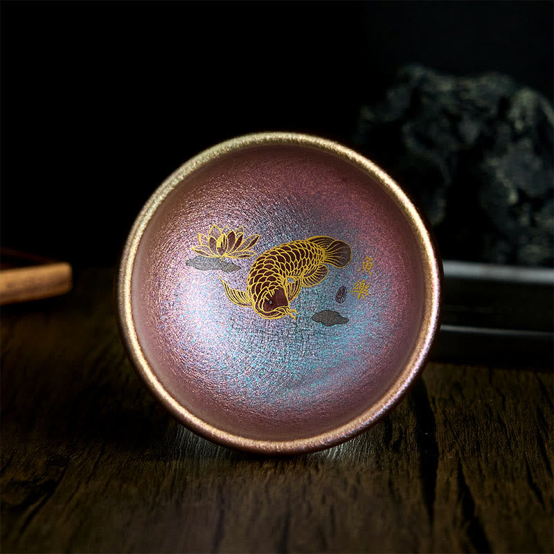 Nimara Ritual Handmade Chinese Jianzhan Koi Fish Lotus Leaf Ceramic Teacup Kung Fu Tea Cup 150ml