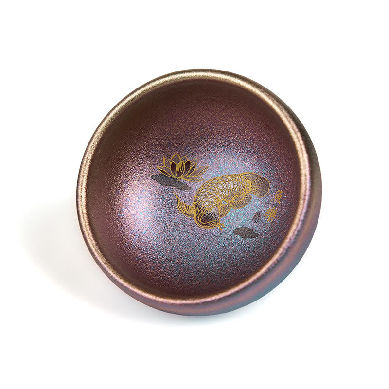 Nimara Ritual Handmade Chinese Jianzhan Koi Fish Lotus Leaf Ceramic Teacup Kung Fu Tea Cup 150ml