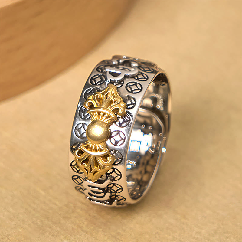 Nimara Ritual Vintage Om Mani Padme Hum Vajra Copper Plated Silver Balance Ring