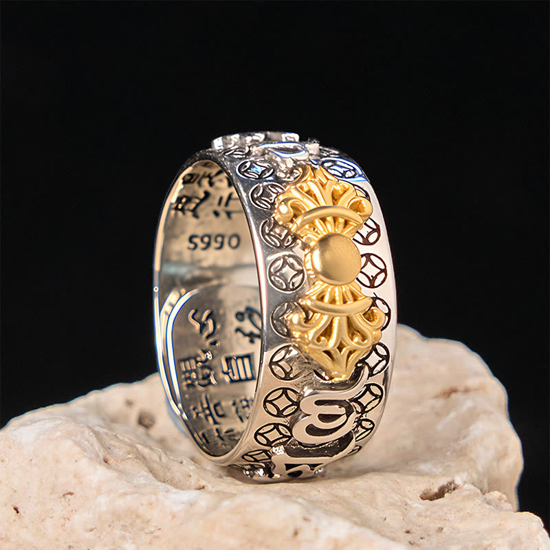 Nimara Ritual Vintage Om Mani Padme Hum Vajra Copper Plated Silver Balance Ring