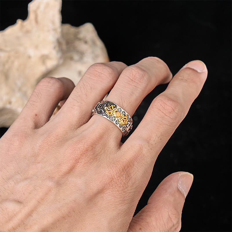 Nimara Ritual Vintage Om Mani Padme Hum Vajra Copper Plated Silver Balance Ring