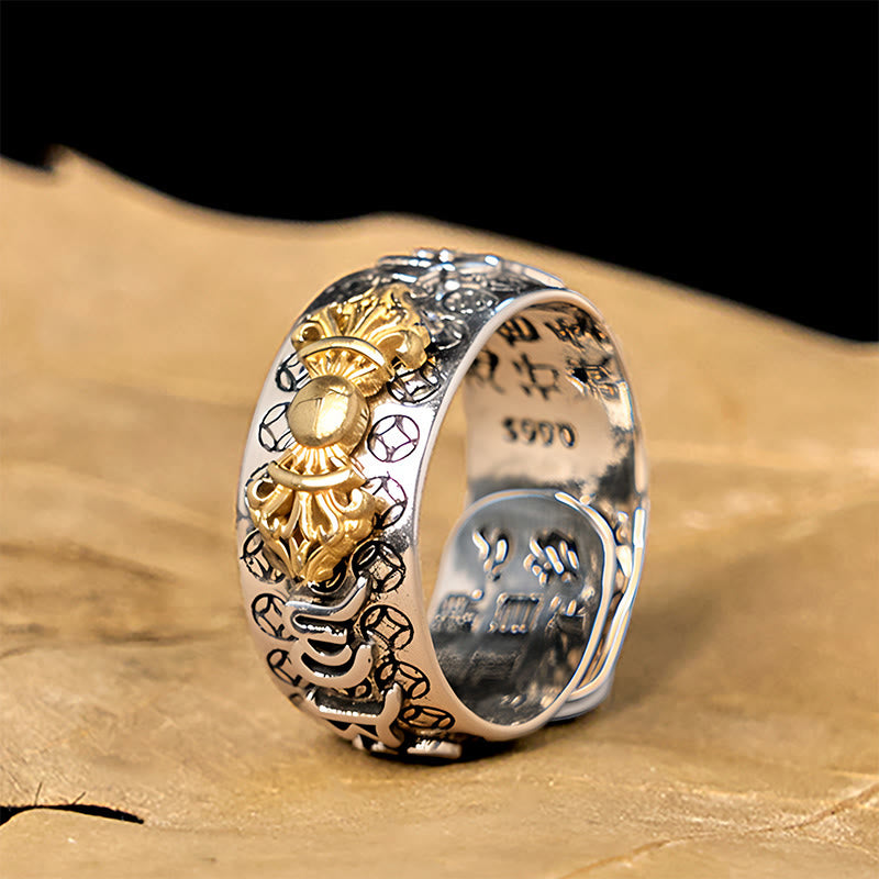 Nimara Ritual Vintage Om Mani Padme Hum Vajra Copper Plated Silver Balance Ring