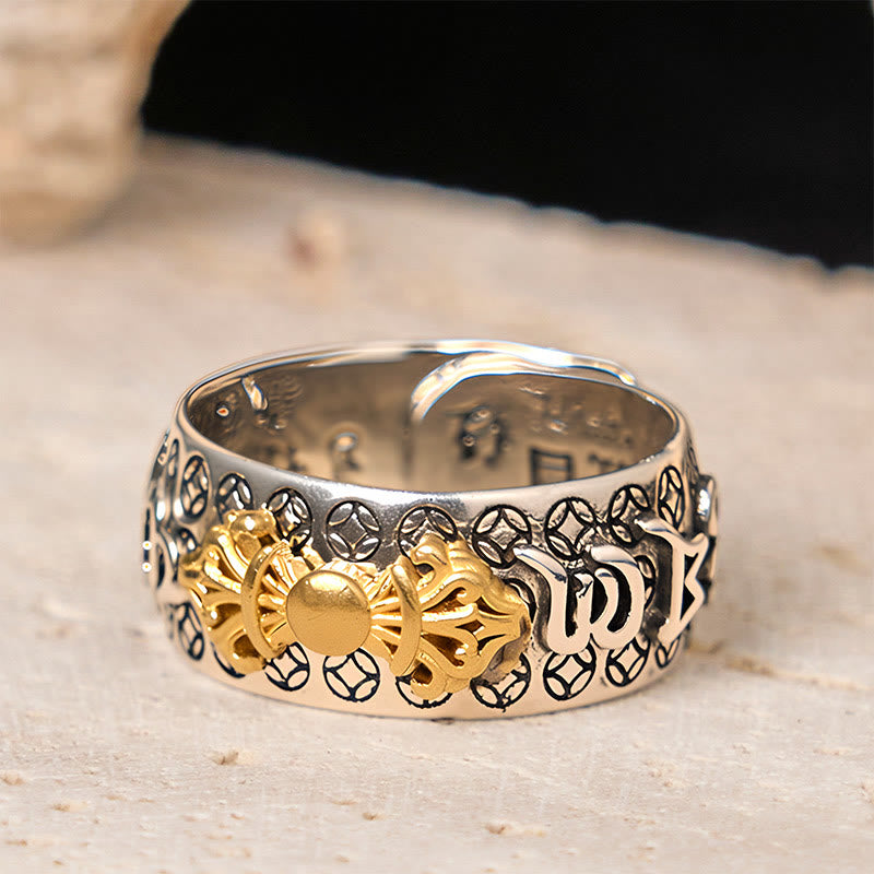 Nimara Ritual Vintage Om Mani Padme Hum Vajra Copper Plated Silver Balance Ring